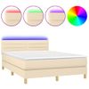 Cama Doble | Cama Box Spring | Cama Para Adultos Colchón Y Luces Led Tela Crema 140x190 Cm Cfw933867