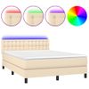 Cama Doble | Cama Box Spring | Cama Para Adultos Colchón Y Luces Led Tela Crema 140x190 Cm Cfw343934