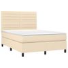 Cama Doble | Cama Box Spring | Cama Para Adultos Colchón Y Luces Led Tela Crema 140x190 Cm Cfw367557