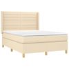 Cama Doble | Cama Box Spring | Cama Para Adultos Colchón Y Luces Led Tela Crema 140x190 Cm Cfw409408