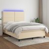 Cama Para Adultos | Cama Box Spring Colchón Y Luces Led Tela Crema 140x190 Cm Cfw867672