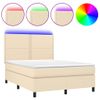 Cama Para Adultos | Cama Box Spring Colchón Y Luces Led Tela Crema 140x190 Cm Cfw867672