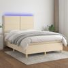 Cama Para Adultos | Cama Box Spring Colchón Y Luces Led Tela Crema 140x200 Cm Cfw406444