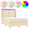 Cama Para Adultos | Cama Box Spring Colchón Y Luces Led Tela Crema 140x200 Cm Cfw358649