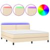 Cama Matrimonial | Cama Para Adultos | Cama Box Spring Colchón Y Luces Led Tela Crema 180x200 Cm Cfw411900