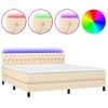 Cama Matrimonial | Cama Para Adultos | Cama Box Spring Colchón Y Luces Led Tela Crema 180x200 Cm Cfw435146