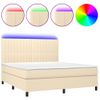 Cama Matrimonial | Cama Para Adultos | Cama Box Spring Colchón Y Luces Led Tela Crema 180x200 Cm Cfw427815