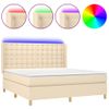 Cama Matrimonial | Cama Para Adultos | Cama Box Spring Colchón Y Luces Led Tela Crema 180x200 Cm Cfw934133