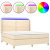 Cama Matrimonial | Cama Para Adultos | Cama Box Spring Colchón Y Luces Led Tela Crema 180x200 Cm Cfw802198