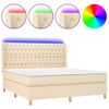 Cama Matrimonial | Cama Para Adultos | Cama Box Spring Colchón Y Luces Led Tela Crema 180x200 Cm Cfw560128