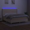 Cama Matrimonial | Cama Para Adultos | Cama Box Spring Colchón Y Luces Led Tela Crema 180x200 Cm Cfw560128