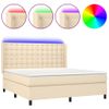 Cama Matrimonial | Cama Para Adultos | Cama Box Spring Colchón Y Luces Led Tela Crema 180x200 Cm Cfw969894