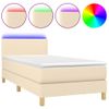 Cama Para Adultos | Cama Box Spring Colchón Y Luces Led Tela Crema 80x200 Cm Cfw419916