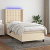 Cama Para Adultos | Cama Box Spring Colchón Y Luces Led Tela Crema 80x200 Cm Cfw568294