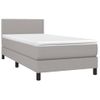 Cama Individual | Cama Para Adultos | Cama Box Spring Colchón Y Luces Led Tela Gris Claro 100x200 Cm Cfw923778