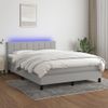 Cama Matrimonial | Cama Para Adultos | Cama Box Spring Colchón Y Luces Led Tela Gris Claro 140x190 Cm Cfw341799