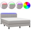 Cama Matrimonial | Cama Para Adultos | Cama Box Spring Colchón Y Luces Led Tela Gris Claro 140x190 Cm Cfw341799