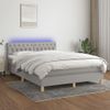 Cama Doble | Cama Box Spring | Cama Para Adultos Colchón Y Luces Led Tela Gris Claro 140x190 Cm Cfw952039