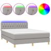 Cama Doble | Cama Box Spring | Cama Para Adultos Colchón Y Luces Led Tela Gris Claro 140x190 Cm Cfw952039