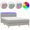 Cama Matrimonial | Cama Para Adultos | Cama Box Spring Colchón Y Luces Led Tela Gris Claro 140x190 Cm Cfw643035