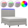 Cama Matrimonial | Cama Para Adultos | Cama Box Spring Colchón Y Luces Led Tela Gris Claro 140x190 Cm Cfw638709