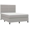 Cama Matrimonial | Cama Para Adultos | Cama Box Spring Colchón Y Luces Led Tela Gris Claro 140x190 Cm Cfw638709