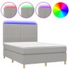 Cama Doble | Cama Box Spring | Cama Para Adultos Colchón Y Luces Led Tela Gris Claro 140x190 Cm Cfw873676