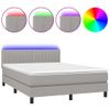 Cama Matrimonial | Cama Para Adultos | Cama Box Spring Colchón Y Luces Led Tela Gris Claro 140x190 Cm Cfw355031