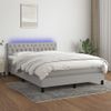 Cama Doble | Cama Box Spring | Cama Para Adultos Colchón Y Luces Led Tela Gris Claro 140x190 Cm Cfw420519