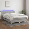 Cama Doble | Cama Box Spring | Cama Para Adultos Colchón Y Luces Led Tela Gris Claro 140x190 Cm Cfw107696