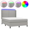 Cama Matrimonial | Cama Para Adultos | Cama Box Spring Colchón Y Luces Led Tela Gris Claro 140x190 Cm Cfw773840