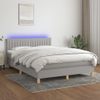 Cama Doble | Cama Box Spring | Cama Para Adultos Colchón Y Luces Led Tela Gris Claro 140x190 Cm Cfw816370