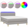 Cama Doble | Cama Box Spring | Cama Para Adultos Colchón Y Luces Led Tela Gris Claro 140x190 Cm Cfw816370