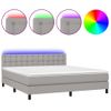 Cama Matrimonial | Cama Para Adultos | Cama Box Spring Colchón Y Luces Led Tela Gris Claro 180x200 Cm Cfw747820