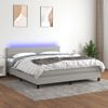 Cama Matrimonial | Cama Para Adultos | Cama Box Spring Colchón Y Luces Led Tela Gris Claro 180x200 Cm Cfw432319