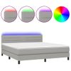 Cama Matrimonial | Cama Para Adultos | Cama Box Spring Colchón Y Luces Led Tela Gris Claro 180x200 Cm Cfw432319