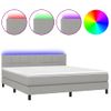 Cama Matrimonial | Cama Para Adultos | Cama Box Spring Colchón Y Luces Led Tela Gris Claro 180x200 Cm Cfw548931