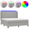 Cama Doble | Cama Box Spring | Cama Para Adultos Colchón Y Luces Led Tela Gris Claro 180x200 Cm Cfw121280