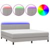 Cama Matrimonial | Cama Para Adultos | Cama Box Spring Colchón Y Luces Led Tela Gris Claro 180x200 Cm Cfw167217