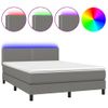 Cama Matrimonial | Cama Para Adultos | Cama Box Spring Colchón Y Luces Led Tela Gris Oscuro 140x190 Cm Cfw992261