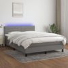 Cama Matrimonial | Cama Para Adultos | Cama Box Spring Colchón Y Luces Led Tela Gris Oscuro 140x190 Cm Cfw396133