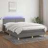 Cama Doble | Cama Box Spring | Cama Para Adultos Colchón Y Luces Led Tela Gris Oscuro 140x190 Cm Cfw720416