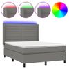 Cama Doble | Cama Box Spring | Cama Para Adultos Colchón Y Luces Led Tela Gris Oscuro 140x190 Cm Cfw721626