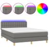 Cama Matrimonial | Cama Para Adultos | Cama Box Spring Colchón Y Luces Led Tela Gris Oscuro 140x190 Cm Cfw948074