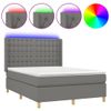 Cama Matrimonial | Cama Para Adultos | Cama Box Spring Colchón Y Luces Led Tela Gris Oscuro 140x190 Cm Cfw560786