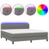 Cama Doble | Cama Box Spring | Cama Para Adultos Colchón Y Luces Led Tela Gris Oscuro 180x200 Cm Cfw823056