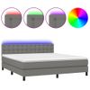 Cama Matrimonial | Cama Para Adultos | Cama Box Spring Colchón Y Luces Led Tela Gris Oscuro 180x200 Cm Cfw203073