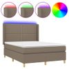 Cama Matrimonial | Cama Para Adultos | Cama Box Spring Colchón Y Luces Led Tela Gris Taupe 140x190 Cm Cfw880459