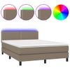 Cama Para Adultos | Cama Box Spring Colchón Y Luces Led Tela Gris Taupe 140x190 Cm Cfw181367