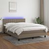 Cama Doble | Cama Box Spring | Cama Para Adultos Colchón Y Luces Led Tela Gris Taupe 140x190 Cm Cfw609142